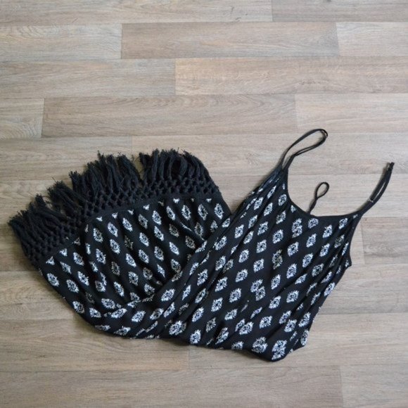 NWOT Xhilaration Fringe Black White Boho Tassel Pattern Dress Size Small - Picture 7 of 8